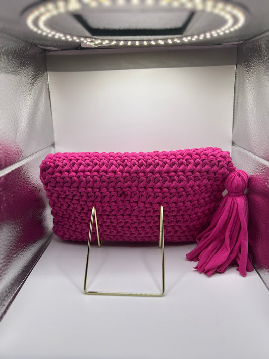 Fuschia T-shirt Yarn Clutch