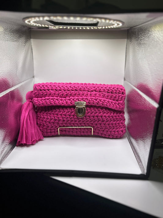 Fuschia T-shirt Yarn Clutch